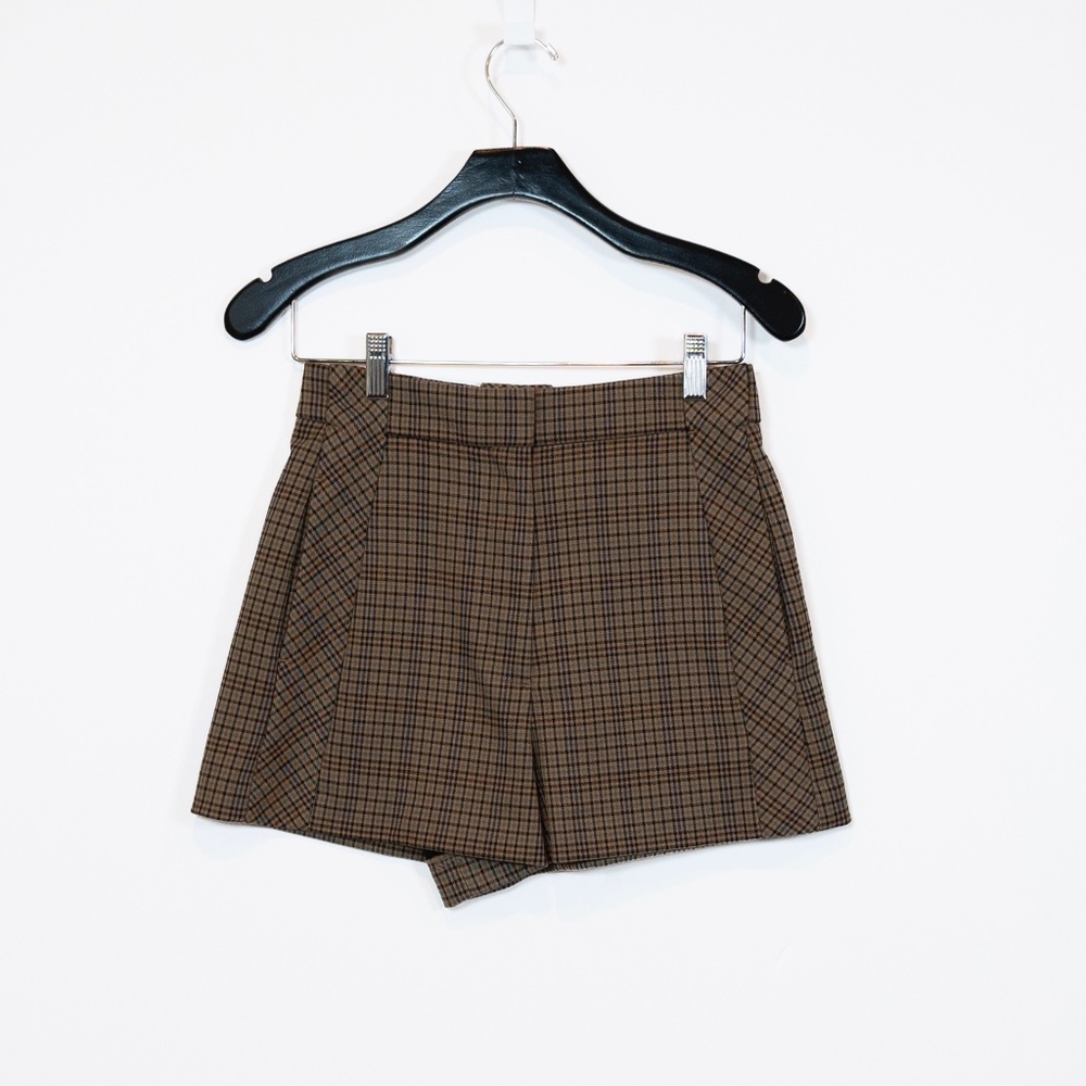 Sandro Paris Women's Micro Plaid Print Pattern Pleated High Waisted Shorts S